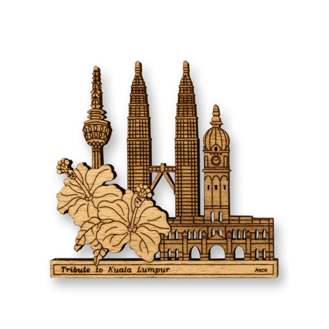 Laser-Cut Wooden Fridge Magnet Tribute to Kuala Lumpur