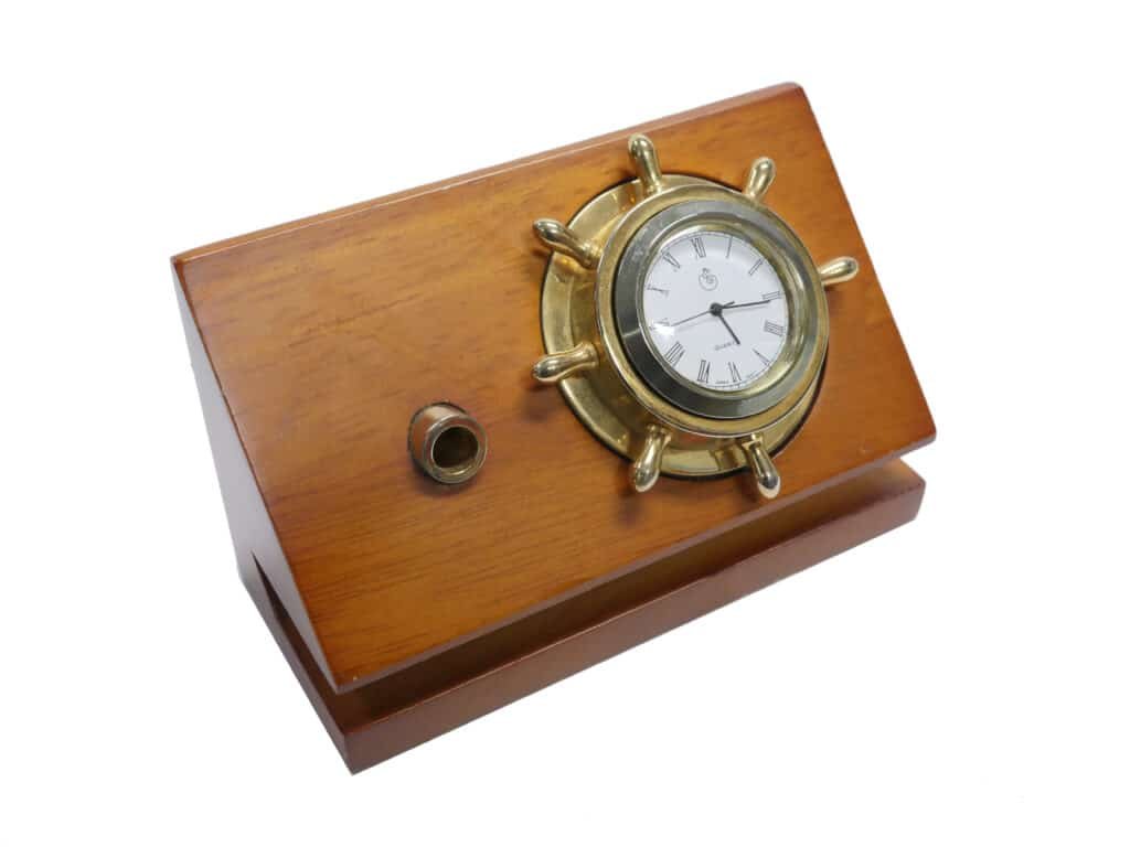Wooden Pen Holder with Ship's Wheel Clock