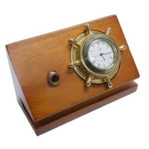 Wooden Pen Holder with Ship's Wheel Clock