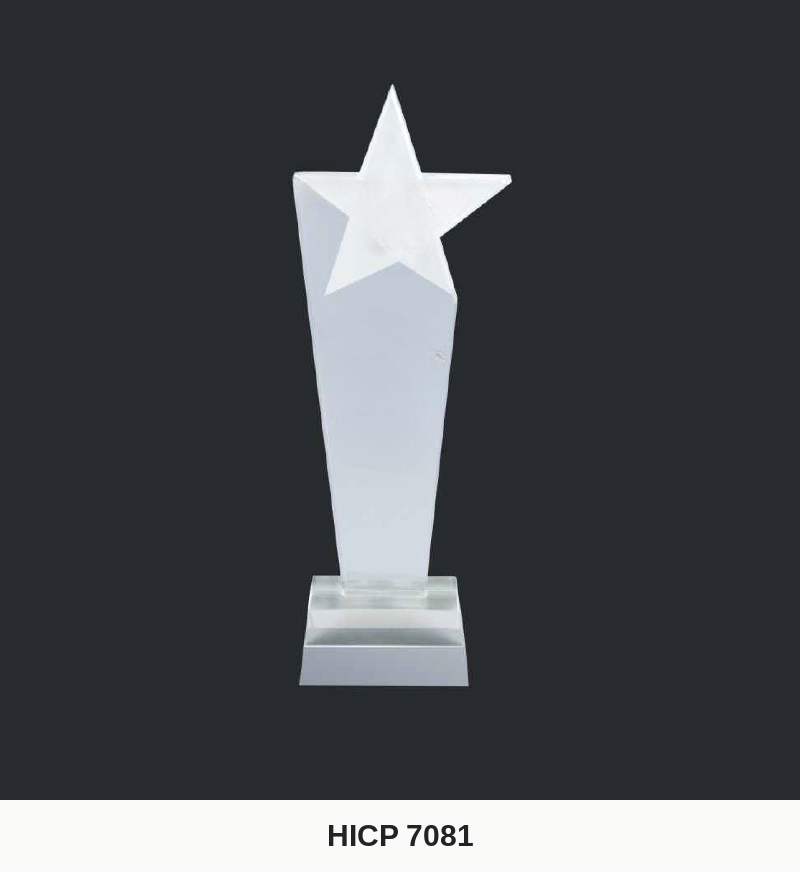 Crystal Plaque - Frosted Trapezoid Plaque with Integrated Star (Model HICP-7081)