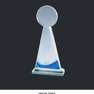 Crystal Plaque - Pyramid Plaque with Disc Topper and Blue Wave Print (Model HICP-7091)