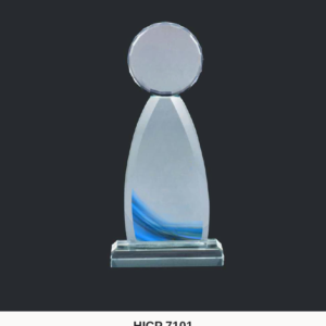 Crystal Plaque - Rounded Tower Plaque with Disc Topper and Blue Swoosh Print (Model HICP-7101)