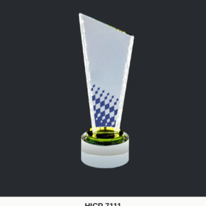 Crystal Plaque - Bark-Edge Trapezoid Plaque with Blue Checker Print (Model HICP-7111)