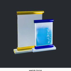 Crystal Plaque - Scroll-Style Plaques with Gold and Blue Bar Tops (Model HICP-7121)