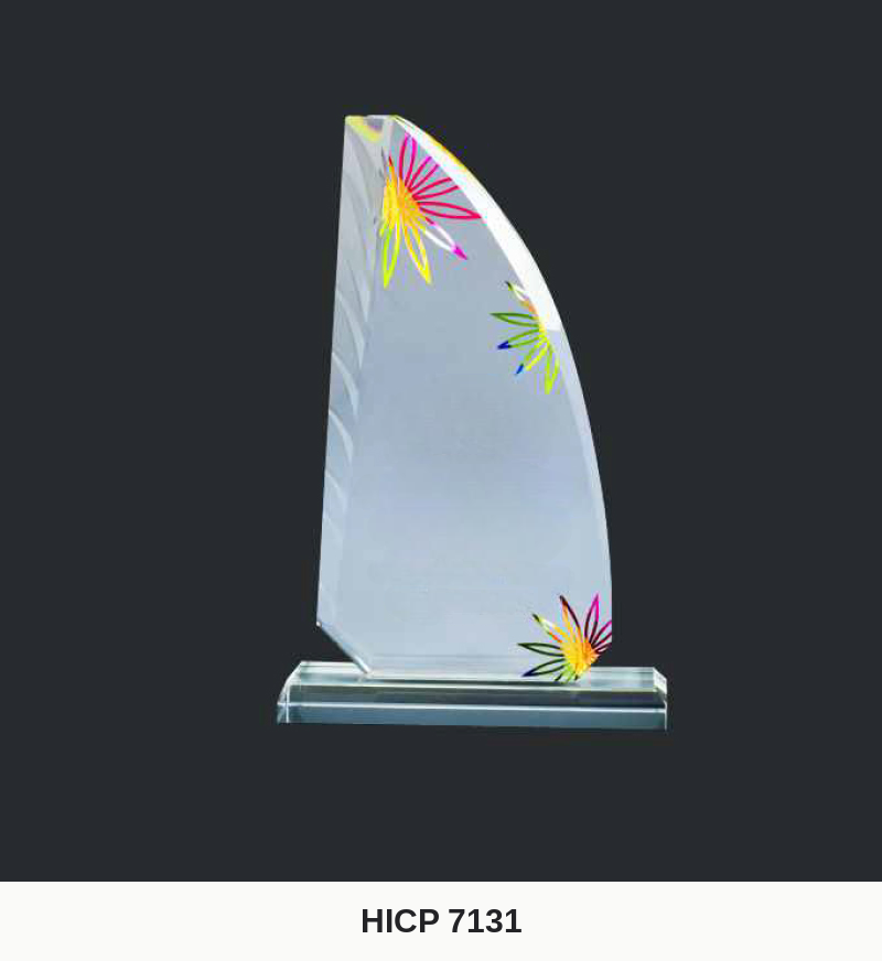 Crystal Plaque - Sail Plaque with Scattered Firework Florals (Model HICP-7131)