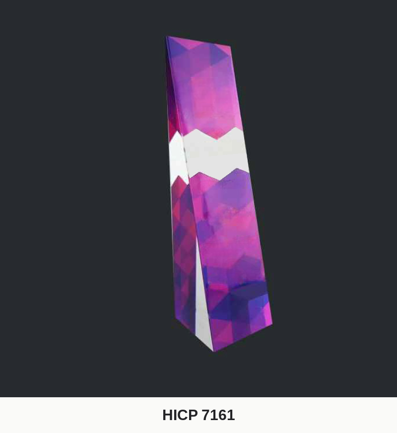Crystal Plaque - Faceted-Gem Print Pillar with Zigzag Band (Model HICP-7161)