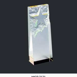 Crystal Plaque - Raw-Cut Corner Block with Carved Star (Model HICP-7171)