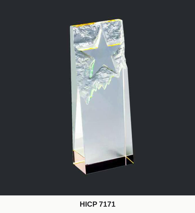 Crystal Plaque - Raw-Cut Corner Block with Carved Star (Model HICP-7171)