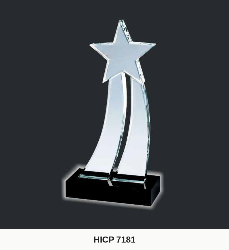Crystal Plaque - Shooting-Star Plaque with Dual Curved Tails (Model HICP-7181)