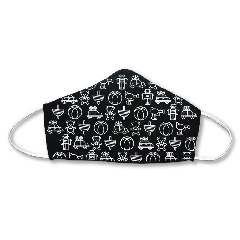 Kids Fabric Face Mask Black and White Toy Print
