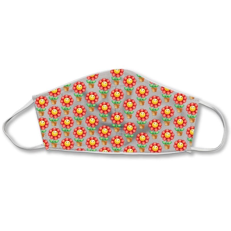 Kids Fabric Face Mask Grey Floral Print