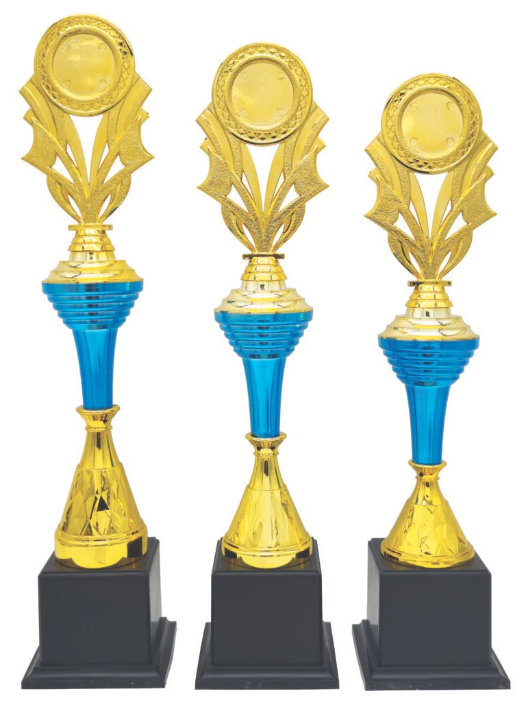 Sky Blue Column Trophy with Choice of Emblem Top – Gold