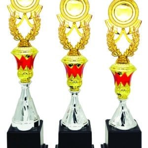 Red Flame Silver Cone Trophy with Choice of Emblem Top – Gold