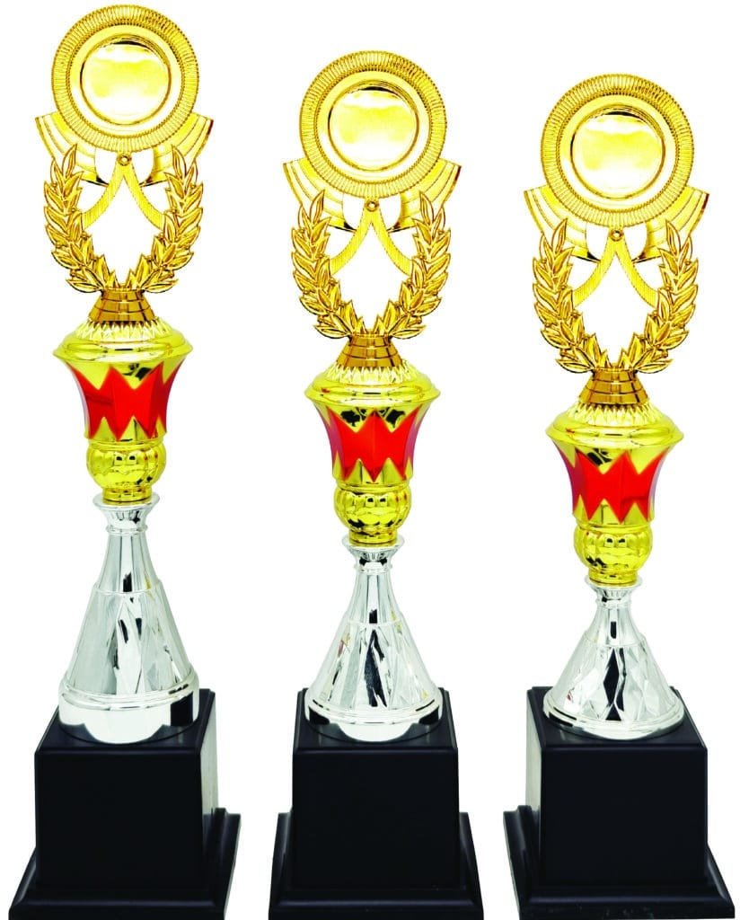 Red Flame Silver Cone Trophy with Choice of Emblem Top – Gold