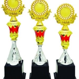 Red Flame Silver Cone Trophy with Choice of Emblem Top – Gold