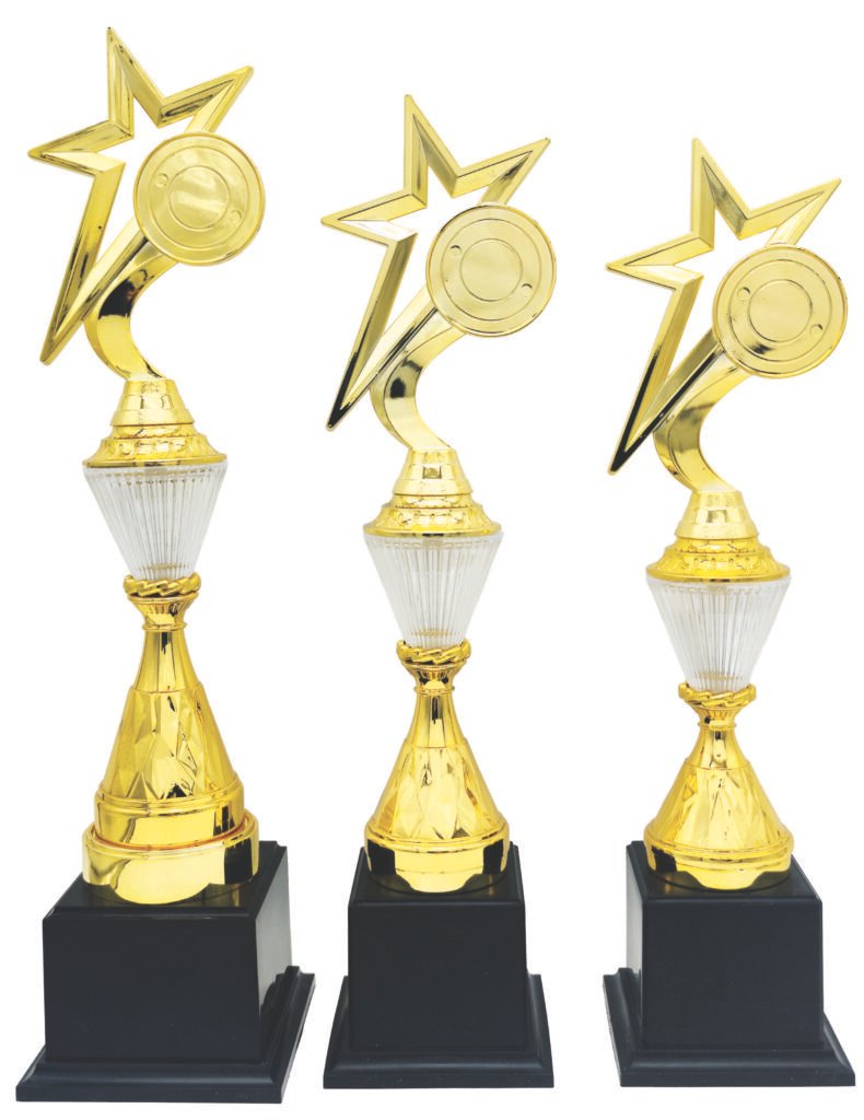 Pearl White Column Trophy with Choice of Emblem Top – Gold