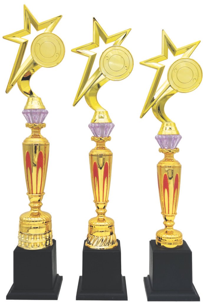 Red Flame Column Trophy with Choice of Emblem Top – Gold