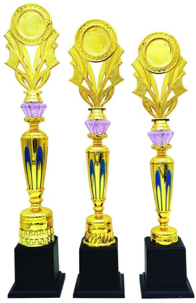 Blue Flame Column Trophy with Choice of Emblem Top – Gold