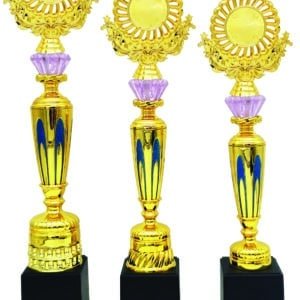Blue Flame Column Trophy with Choice of Emblem Top – Gold