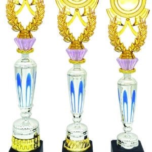 Silver Blue Flame Trophy with Choice of Emblem Top – Gold