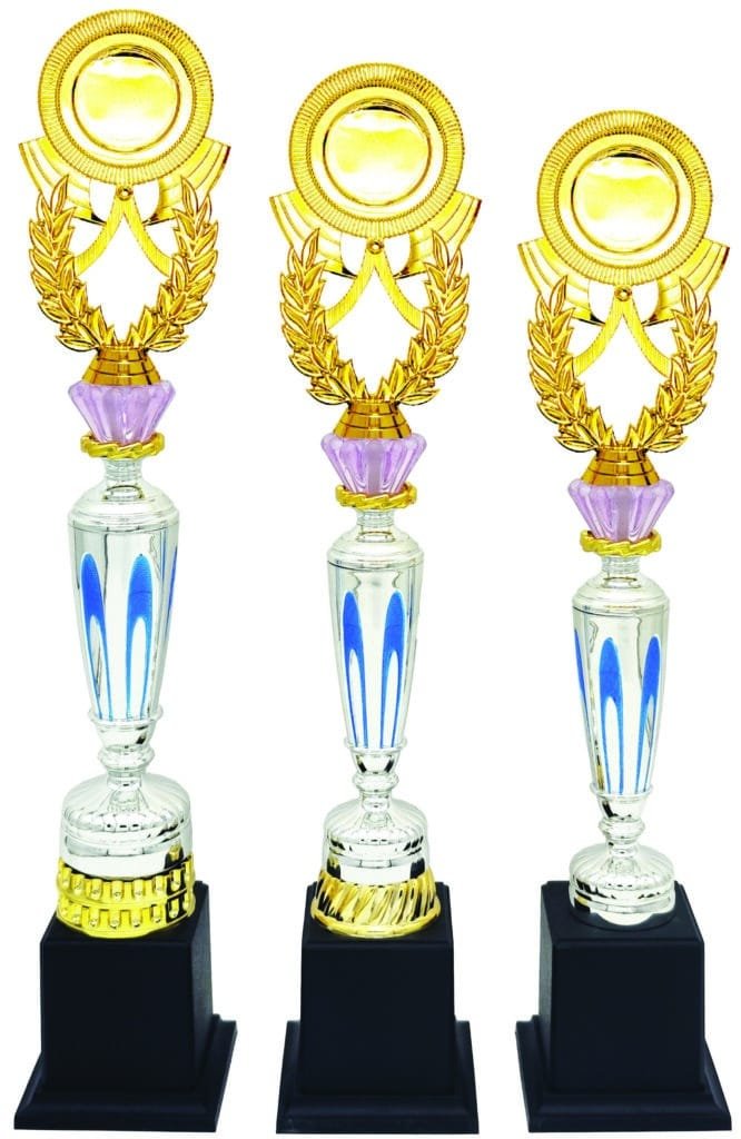 Silver Blue Flame Trophy with Choice of Emblem Top – Gold
