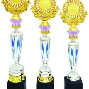 Silver Blue Flame Trophy with Choice of Emblem Top – Gold