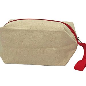 Natural Canvas Pouch with Red Zip and Pull Tab