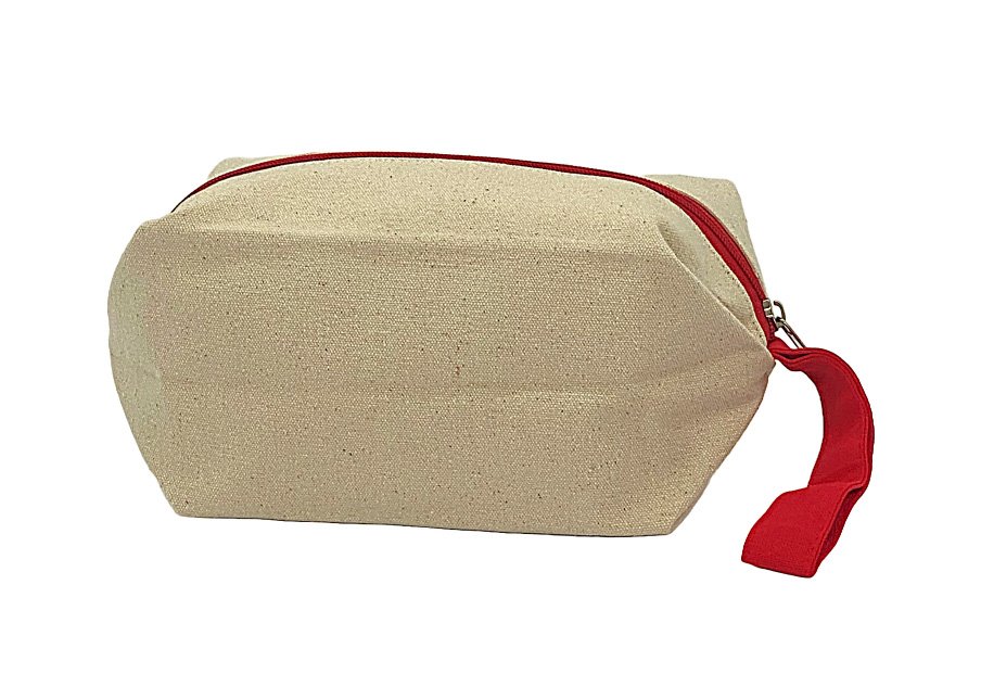 Natural Canvas Pouch with Red Zip and Pull Tab