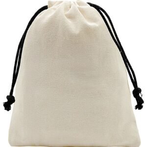 Natural Canvas Drawstring Pouch with Black Cords