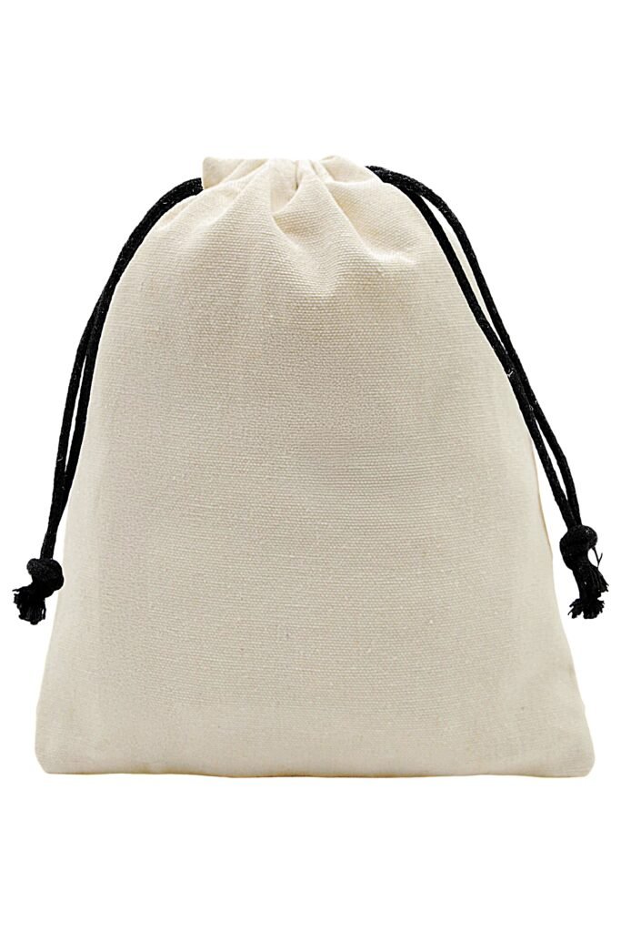 Natural Canvas Drawstring Pouch with Black Cords