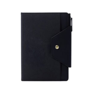 Portico PU Leather Notebook with Snap Flap and Pen