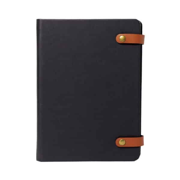 Toggle Wire-O Notebook with Leather Straps and Cable Flaps
