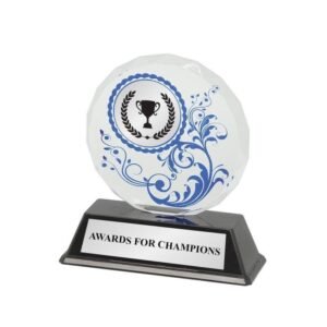 Round Clear Blue Acrylic Plaque with Floral Design – 130mm