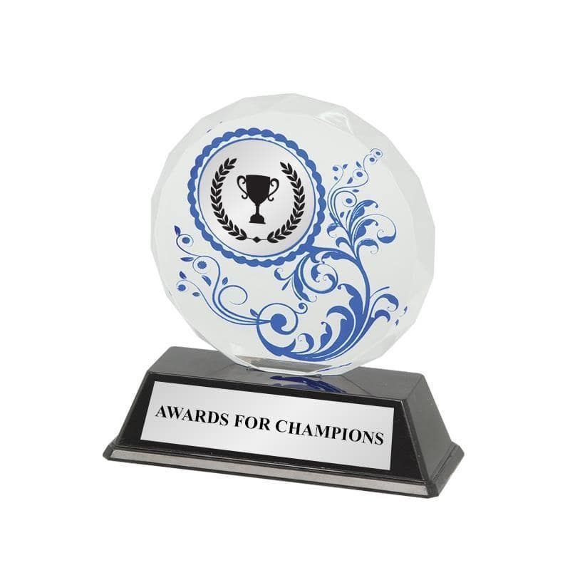 Round Clear Blue Acrylic Plaque with Floral Design – 130mm
