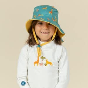 Baby Reversible UV Protection Hat – Yellow & Blue Savana Print