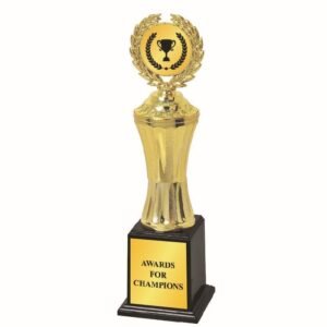 Gold Column Trophy with Laurel Emblem