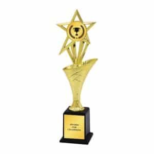 Star Emblem Trophy with Swoosh Riser – Gold, 3 Sizes