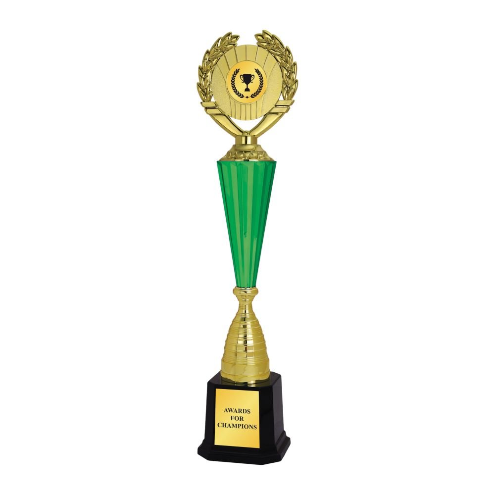 Green and Gold Column Trophy with Emblem
