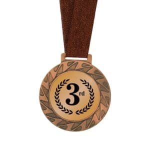 Laurel Medal 75mm with Satin Ribbon Gold Silver Bronze