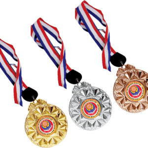 Sunburst Medal with Striped Ribbon Gold Silver Bronze
