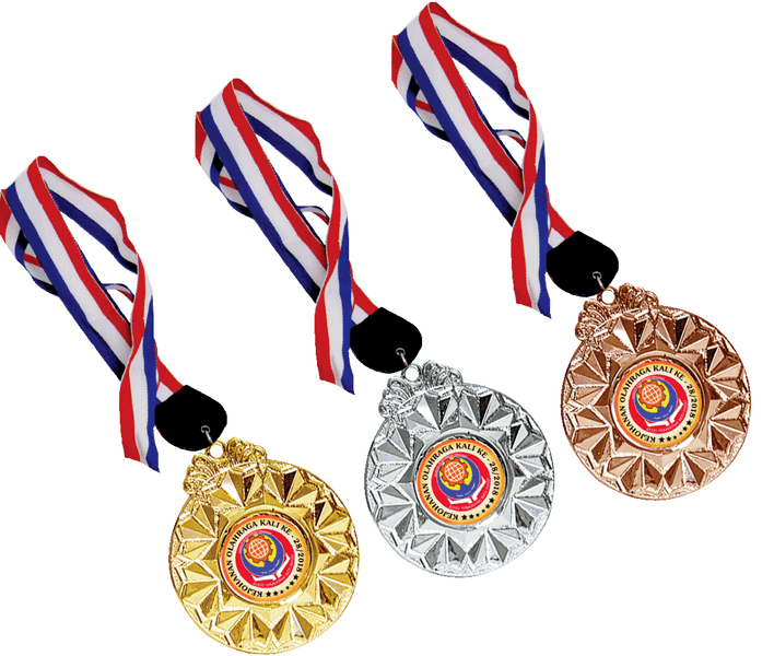 Sunburst Medal with Striped Ribbon Gold Silver Bronze