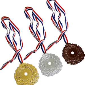 Petal-Edge Medal with Striped Ribbon Gold Silver Bronze