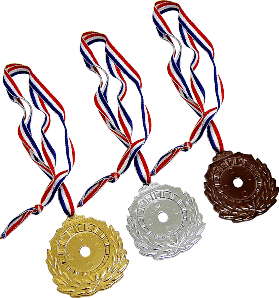 Petal-Edge Medal with Striped Ribbon Gold Silver Bronze