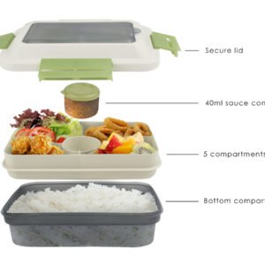 LETUS 5-Compartment Lunch Box with Spork – 1200ml