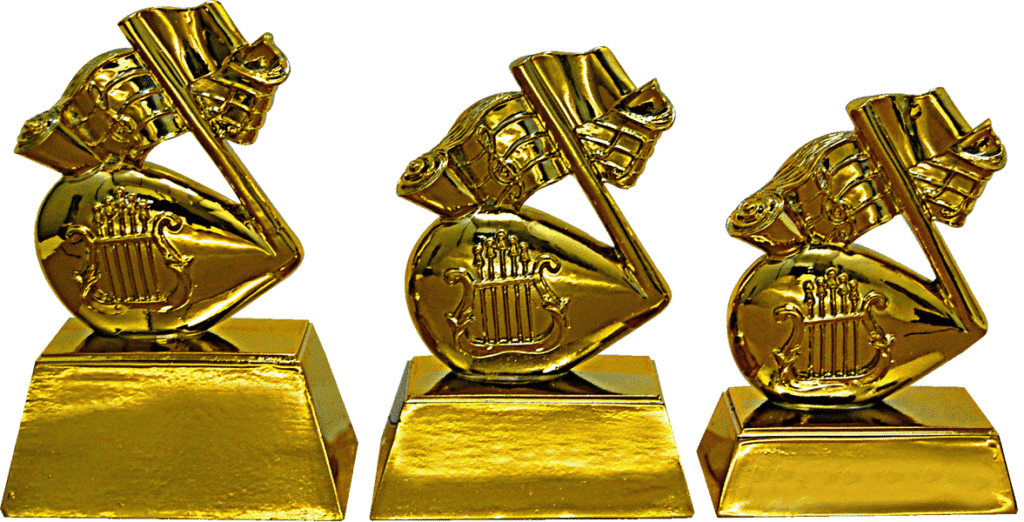 3D Music Trophy in Gold Fiber – 3 Sizes