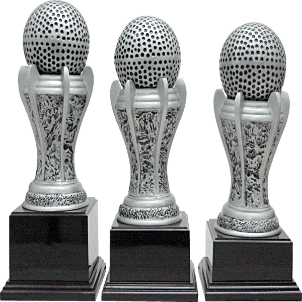 Golf Ball Trophy with Ornate Silver Column – 3 Sizes