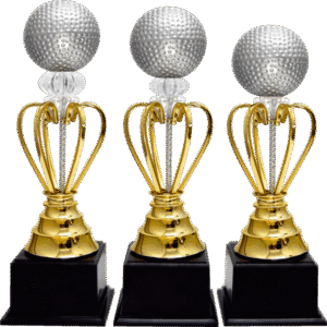 Golf Ball Trophy with Gold Open-Frame Cup – 3 Sizes