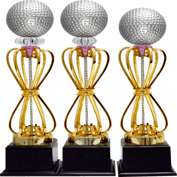 Tall Golf Ball Trophy with Gold Open-Frame Column – Up to 460mm