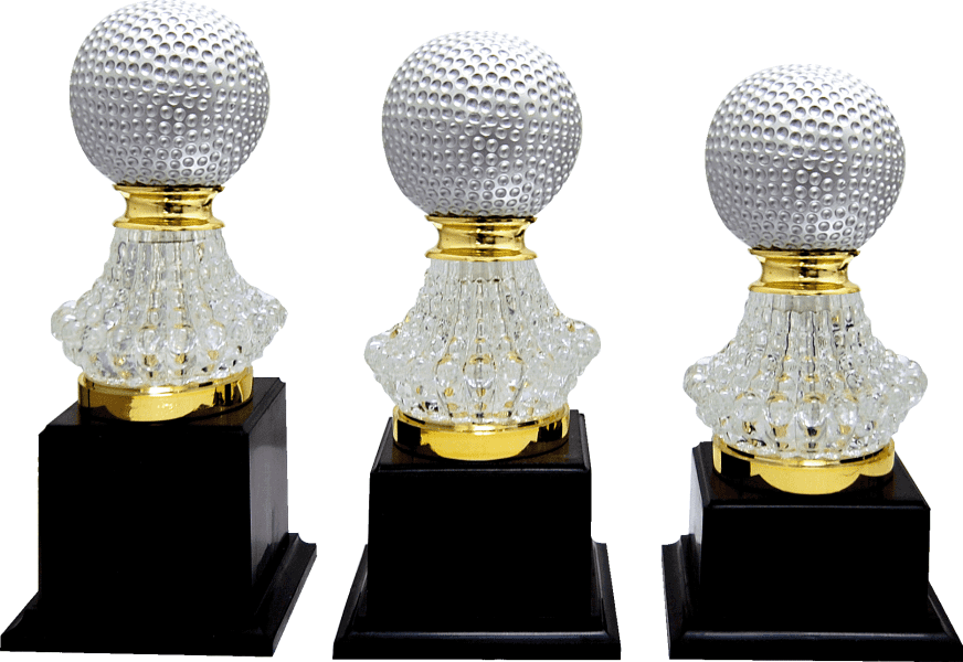 Golf Ball Trophy on Crystal Glass Stand – 3 Sizes