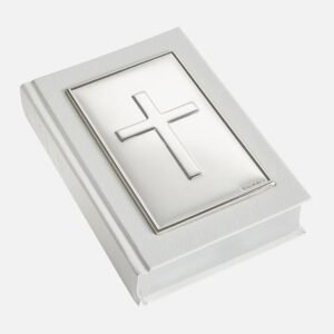 White Holy Bible with Plain Sterling Silver Cross